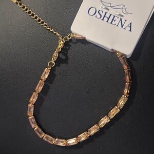 Oshena light Pink Crystal 18k gold plated Tennis Bracelet tarnish & water proof